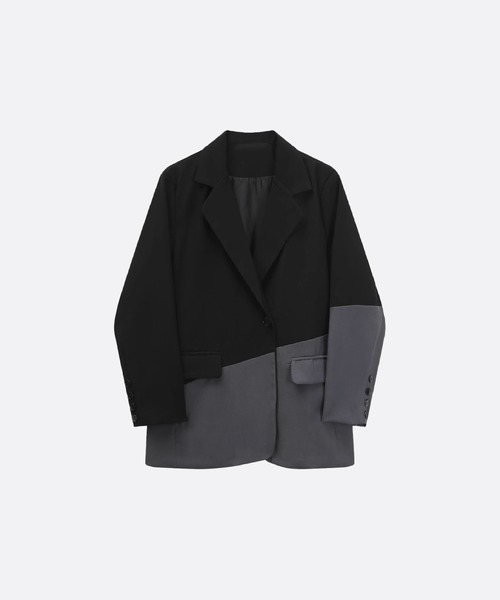 U:UME(ユーム)の「Asymmetry Bi Color Jacket(テーラードジャケット・メンズ・ブラック・LARGE/MEDIUM)」の1枚目の写真