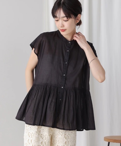 Bou Jeloud（ブージュルード）の「ボイルバンドカラーブラウス（シャツ/ブラウス・レディース・ブラック/イエロー・38）」の2枚目の写真