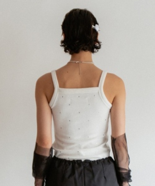 HONEY MI HONEY(ハニーミーハニー)の「velor rhonestone tank top(タンクトップ・レディース・ホワイト/ピンク・FREE)」の4枚目の写真