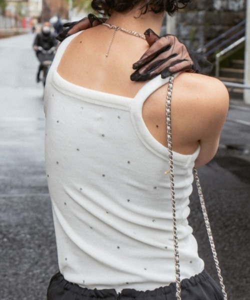 HONEY MI HONEY(ハニーミーハニー)の「velor rhonestone tank top(タンクトップ・レディース・ホワイト/ピンク・FREE)」の3枚目の写真