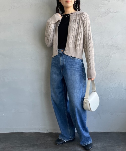 FRED PERRY（フレッドペリー）の「[FRED PERRY/フレッドペリー] 別注 ケーブルニット カーディガン（カーディガン/ボレロ・レディース・ワイン/ライトグレー/ネイビー・8/10）」の5枚目の写真