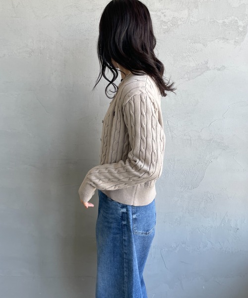 FRED PERRY（フレッドペリー）の「[FRED PERRY/フレッドペリー] 別注 ケーブルニット カーディガン（カーディガン/ボレロ・レディース・ワイン/ライトグレー/ネイビー・8/10）」の13枚目の写真