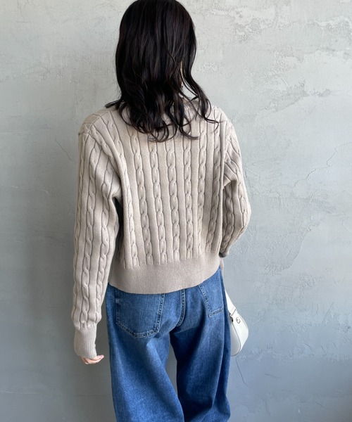 FRED PERRY グレー ケーブルニット セーター UK10 М FRED PERRY（フレッドペリー） カーディガン 別注 ケーブルニット