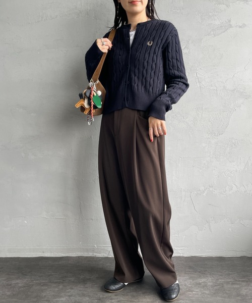 FRED PERRY（フレッドペリー）の「[FRED PERRY/フレッドペリー] 別注 ケーブルニット カーディガン（カーディガン/ボレロ・レディース・ワイン/ライトグレー/ネイビー・8/10）」の7枚目の写真