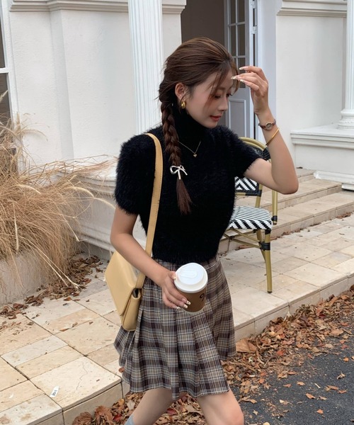 セール】ハイネック半袖シャギーニットトップス（ニット/セーター