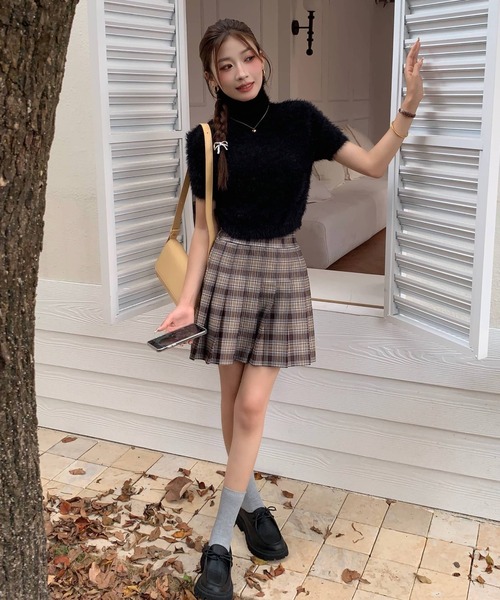 セール】ハイネック半袖シャギーニットトップス（ニット/セーター