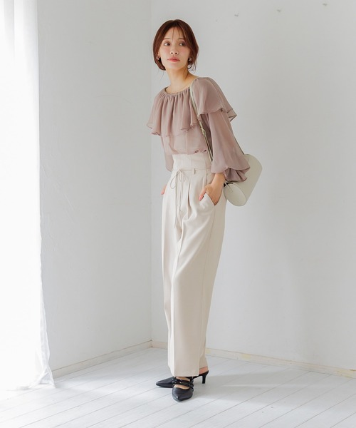 mysty woman(ミスティウーマン)の「リボンベルトタックパンツ2 583286(その他パンツ・レディース・ブラック/ブラウン系その他/ホワイト系その他・FREE)」の14枚目の写真