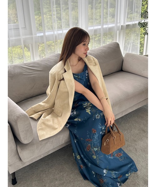 fray id フレイアイディー ボタニカルプリントキャミソールワンピースブルー ボタニカルプリントキャミソールワンピース(マキシ・ロング