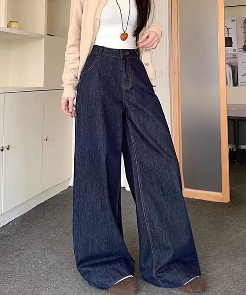 gossip!ロサンゼルス(ゴシップロサンゼルス)の「Y2K ハイウエスト ワイドデニムパンツ レディース バックポケット切替 インディゴブルー ルーズシルエット 韓国ファッション(デニムパンツ・レディース・インディゴブルー・M/S)」の17枚目の写真