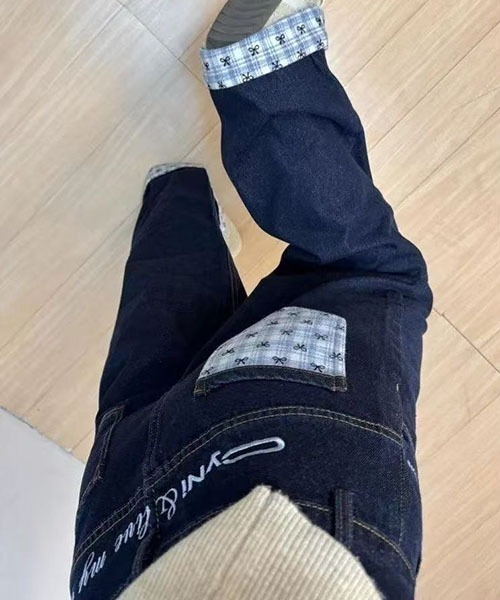 gossip!ロサンゼルス(ゴシップロサンゼルス)の「Y2K ハイウエスト ワイドデニムパンツ レディース バックポケット切替 インディゴブルー ルーズシルエット 韓国ファッション(デニムパンツ・レディース・インディゴブルー・M/S)」の22枚目の写真