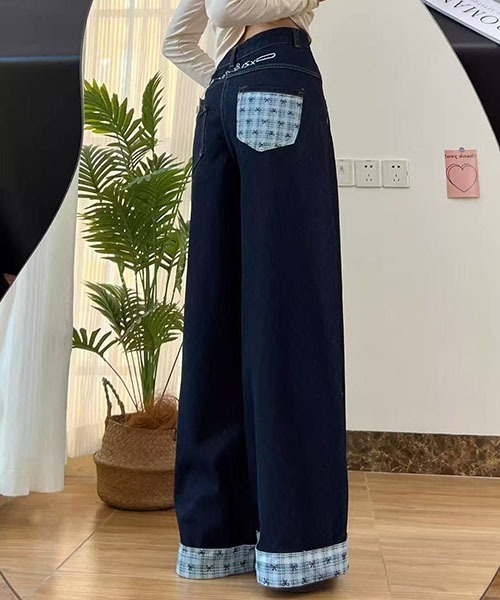 gossip!ロサンゼルス(ゴシップロサンゼルス)の「Y2K ハイウエスト ワイドデニムパンツ レディース バックポケット切替 インディゴブルー ルーズシルエット 韓国ファッション(デニムパンツ・レディース・インディゴブルー・M/S)」の21枚目の写真