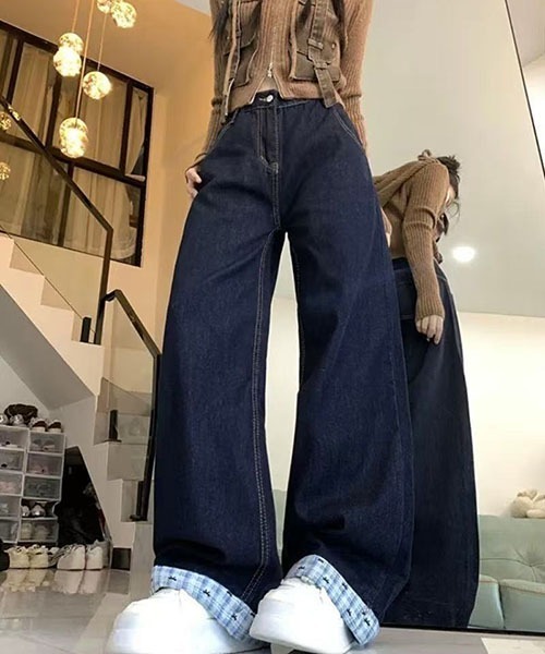 gossip!ロサンゼルス(ゴシップロサンゼルス)の「Y2K ハイウエスト ワイドデニムパンツ レディース バックポケット切替 インディゴブルー ルーズシルエット 韓国ファッション(デニムパンツ・レディース・インディゴブルー・M/S)」の15枚目の写真