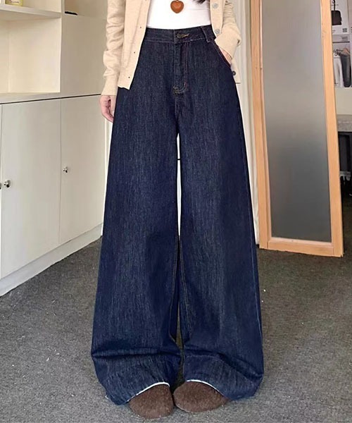 gossip!ロサンゼルス(ゴシップロサンゼルス)の「Y2K ハイウエスト ワイドデニムパンツ レディース バックポケット切替 インディゴブルー ルーズシルエット 韓国ファッション(デニムパンツ・レディース・インディゴブルー・M/S)」の8枚目の写真