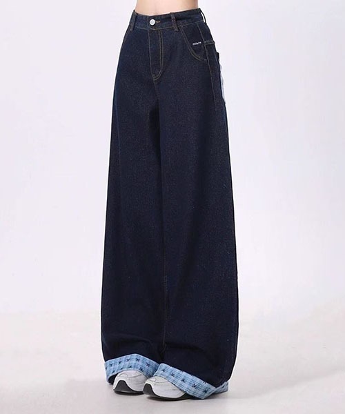 gossip!ロサンゼルス(ゴシップロサンゼルス)の「Y2K ハイウエスト ワイドデニムパンツ レディース バックポケット切替 インディゴブルー ルーズシルエット 韓国ファッション(デニムパンツ・レディース・インディゴブルー・M/S)」の19枚目の写真