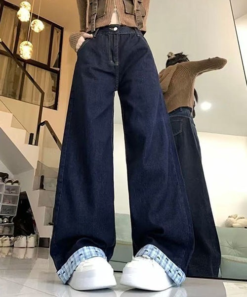 gossip!ロサンゼルス(ゴシップロサンゼルス)の「Y2K ハイウエスト ワイドデニムパンツ レディース バックポケット切替 インディゴブルー ルーズシルエット 韓国ファッション(デニムパンツ・レディース・インディゴブルー・M/S)」の20枚目の写真