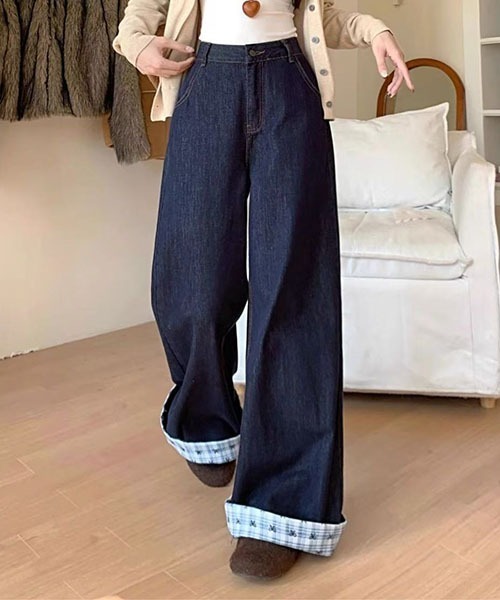 gossip!ロサンゼルス(ゴシップロサンゼルス)の「Y2K ハイウエスト ワイドデニムパンツ レディース バックポケット切替 インディゴブルー ルーズシルエット 韓国ファッション(デニムパンツ・レディース・インディゴブルー・M/S)」の7枚目の写真