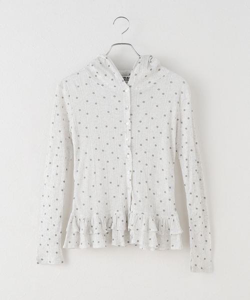 U by SPICK&SPAN(ユーバイスピックアンドスパン)の「CRANK/クランク DOT FRILL SHEER HOOD CARDIGAN(カーディガン/ボレロ・レディース・ライトグレー/ブラック・FREE)」の2枚目の写真