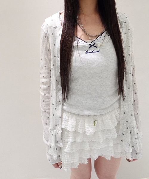 U by SPICK&SPAN(ユーバイスピックアンドスパン)の「CRANK/クランク DOT FRILL SHEER HOOD CARDIGAN(カーディガン/ボレロ・レディース・ライトグレー/ブラック・FREE)」の3枚目の写真