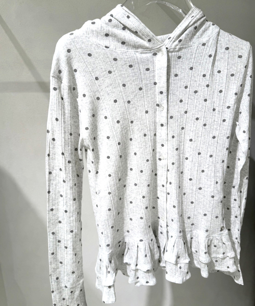 U by SPICK&SPAN(ユーバイスピックアンドスパン)の「CRANK/クランク DOT FRILL SHEER HOOD CARDIGAN(カーディガン/ボレロ・レディース・ライトグレー/ブラック・FREE)」の5枚目の写真