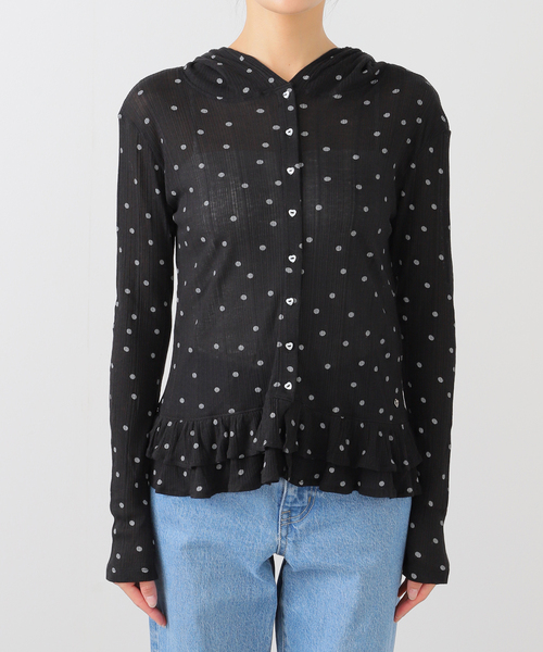 U by SPICK&SPAN(ユーバイスピックアンドスパン)の「CRANK/クランク DOT FRILL SHEER HOOD CARDIGAN(カーディガン/ボレロ・レディース・ライトグレー/ブラック・FREE)」の14枚目の写真