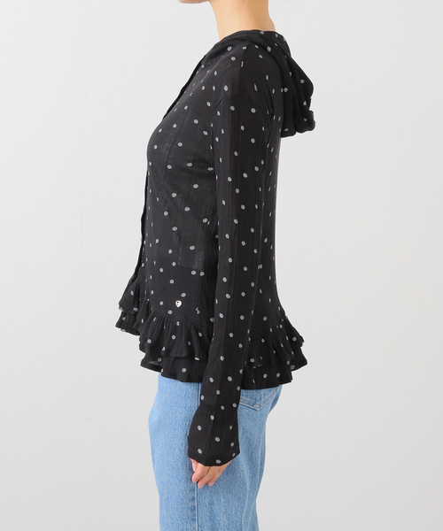 U by SPICK&SPAN(ユーバイスピックアンドスパン)の「CRANK/クランク DOT FRILL SHEER HOOD CARDIGAN(カーディガン/ボレロ・レディース・ライトグレー/ブラック・FREE)」の15枚目の写真