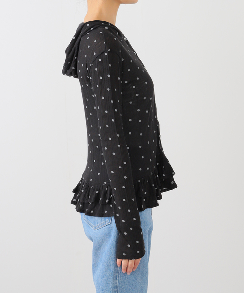 U by SPICK&SPAN(ユーバイスピックアンドスパン)の「CRANK/クランク DOT FRILL SHEER HOOD CARDIGAN(カーディガン/ボレロ・レディース・ライトグレー/ブラック・FREE)」の17枚目の写真