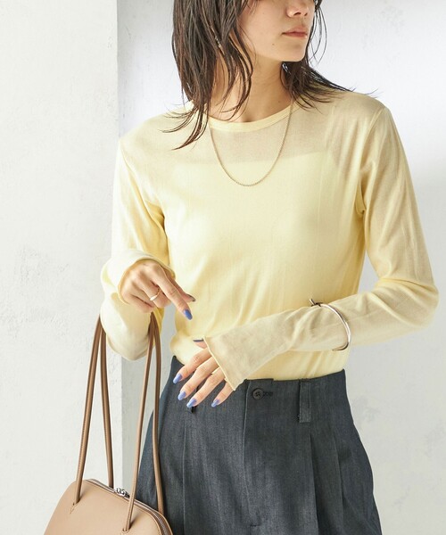 MILLER（ミラー）の「【SHIPS別注】miller: シアー ヘンリー ネック ロング スリーブ TEE（Tシャツ/カットソー・レディース・ブラウン/ホワイト/ダークグレー/ライトブルー/ネイビー/イエロー/ライトグリーン・ONE SIZE）」の7枚目の写真