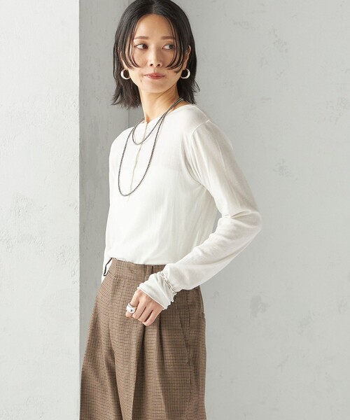 MILLER（ミラー）の「【SHIPS別注】miller: シアー ヘンリー ネック ロング スリーブ TEE（Tシャツ/カットソー・レディース・ブラウン/ホワイト/ダークグレー/ライトブルー/ネイビー/イエロー/ライトグリーン・ONE SIZE）」の19枚目の写真