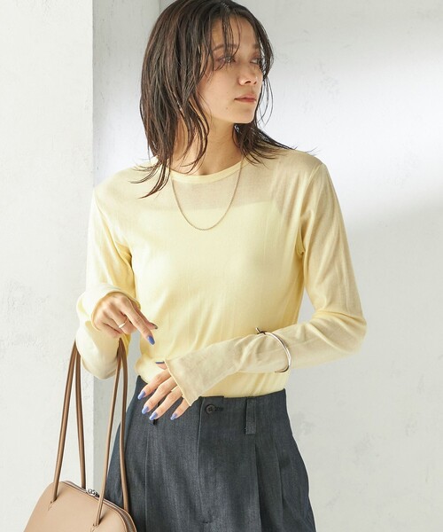 MILLER（ミラー）の「【SHIPS別注】miller: シアー ヘンリー ネック ロング スリーブ TEE（Tシャツ/カットソー・レディース・ブラウン/ホワイト/ダークグレー/ライトブルー/ネイビー/イエロー/ライトグリーン・ONE SIZE）」の10枚目の写真