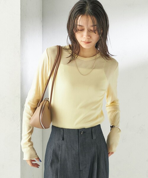 MILLER（ミラー）の「【SHIPS別注】miller: シアー ヘンリー ネック ロング スリーブ TEE（Tシャツ/カットソー・レディース・ブラウン/ホワイト/ダークグレー/ライトブルー/ネイビー/イエロー/ライトグリーン・ONE SIZE）」の13枚目の写真