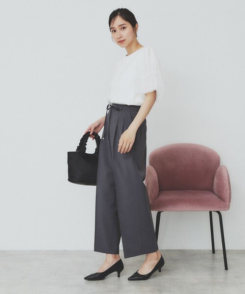 index（インデックス）の「ストレッチ2タックワイドパンツ【洗濯機洗い可/接触冷感/吸水速乾】（その他パンツ・レディース・チャコールグレー/ライトベージュ/ブラック・40/36/42/38）」の5枚目の写真