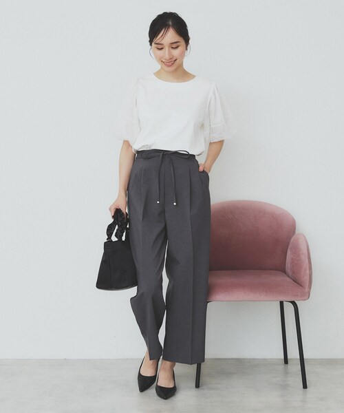 index（インデックス）の「ストレッチ2タックワイドパンツ【洗濯機洗い可/接触冷感/吸水速乾】（その他パンツ・レディース・チャコールグレー/ライトベージュ/ブラック・40/36/42/38）」の6枚目の写真