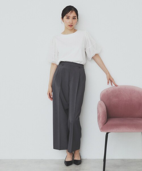 index（インデックス）の「ストレッチ2タックワイドパンツ【洗濯機洗い可/接触冷感/吸水速乾】（その他パンツ・レディース・チャコールグレー/ライトベージュ/ブラック・40/36/42/38）」の8枚目の写真