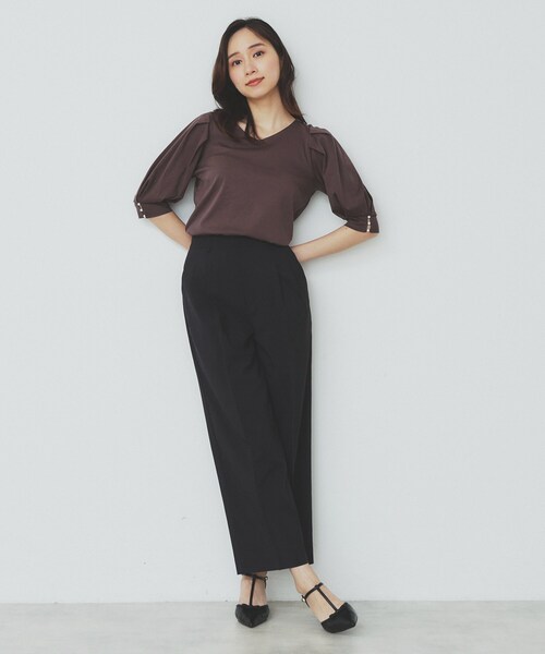 index（インデックス）の「ストレッチ2タックワイドパンツ【洗濯機洗い可/接触冷感/吸水速乾】（その他パンツ・レディース・チャコールグレー/ライトベージュ/ブラック・40/36/42/38）」の18枚目の写真