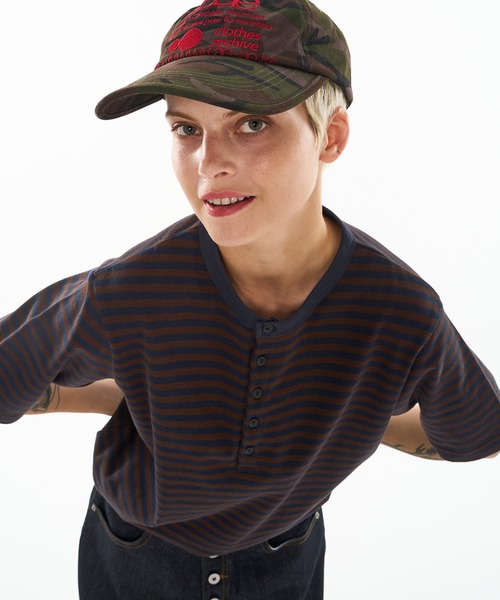 WISH FOR EVER（ウィッシュフォーエバー）の「DRAW CODE BORDER HENRY NECK T-SHIRT / ドローコードボーダーヘンリーネックTシャツ（Tシャツ/カットソー・メンズ・ブラウン/グレー/チャコールグレー・SMALL/MEDIUM/LARGE）」の15枚目の写真