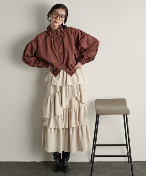 ラグランスリーブスタンドネックナイロンジャケット（ナイロン