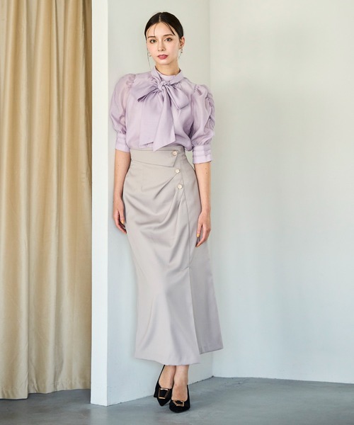 31 Sons de mode（トランテアン　ソン　ドゥ　モード）の「2025秋冬新作 シャーリングシアーボウタイブラウス（シャツ/ブラウス・レディース・ラベンダー/グリーン/オフホワイト・ﾌﾘ-）」の12枚目の写真