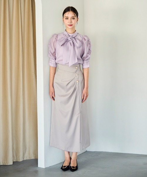 31 Sons de mode（トランテアン　ソン　ドゥ　モード）の「2025秋冬新作 シャーリングシアーボウタイブラウス（シャツ/ブラウス・レディース・ラベンダー/グリーン/オフホワイト・ﾌﾘ-）」の13枚目の写真