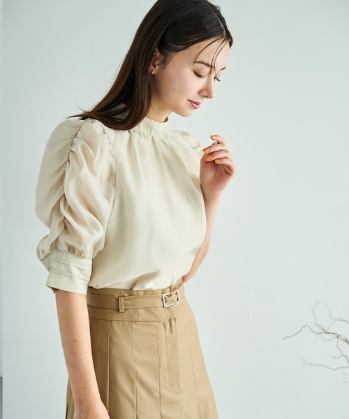 31 Sons de mode（トランテアン　ソン　ドゥ　モード）の「2025秋冬新作 シャーリングシアーボウタイブラウス（シャツ/ブラウス・レディース・ラベンダー/グリーン/オフホワイト・ﾌﾘ-）」の18枚目の写真