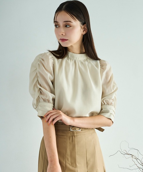 31 Sons de mode（トランテアン　ソン　ドゥ　モード）の「2025秋冬新作 シャーリングシアーボウタイブラウス（シャツ/ブラウス・レディース・ラベンダー/グリーン/オフホワイト・ﾌﾘ-）」の19枚目の写真