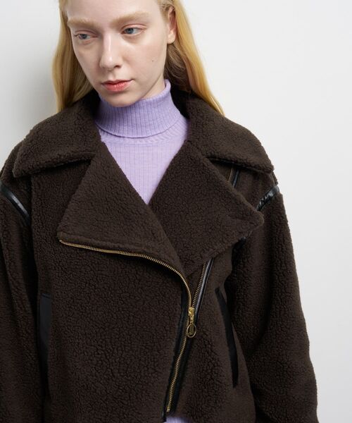 LANVIN en Bleu（ランバンオンブルー）の「ボアライダースジャケット（その他アウター・レディース・カーキ/オフホワイト・38/36）」の8枚目の写真