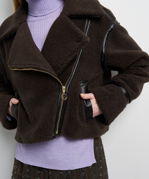 LANVIN en Bleu（ランバンオンブルー）の「ボアライダースジャケット（その他アウター・レディース・カーキ/オフホワイト・38/36）」の9枚目の写真