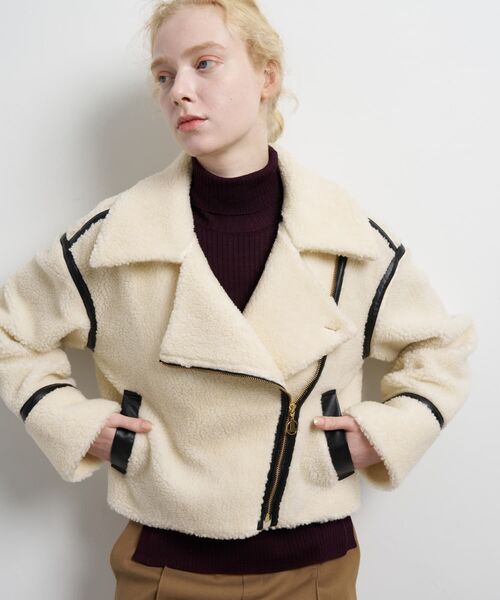 LANVIN en Bleu（ランバンオンブルー）の「ボアライダースジャケット（その他アウター・レディース・カーキ/オフホワイト・38/36）」の17枚目の写真