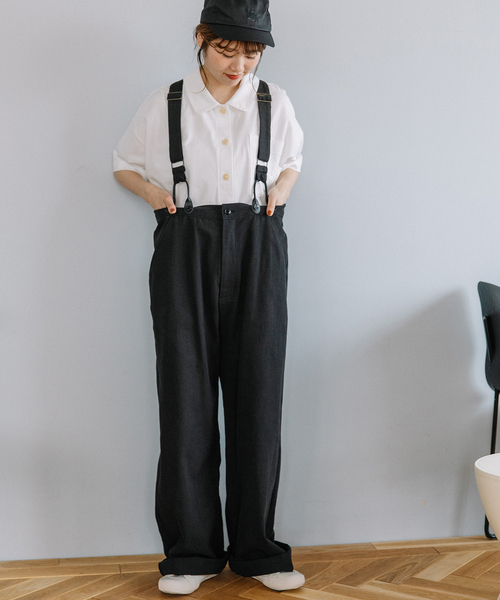 POU DOU DOU（プードゥドゥ）の「サスペンダー付きストレートパンツ（その他パンツ・レディース・ネイビー/ブラック/ベージュ・M）」の2枚目の写真