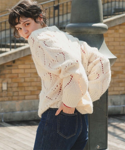 titivate(ティティベイト)の「ハート透かし柄モヘアタッチニット(ニット/セーター・レディース・チャコール/レッド/グレー/アイボリー・M)」の19枚目の写真