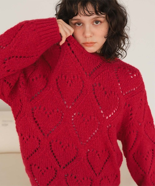 titivate(ティティベイト)の「ハート透かし柄モヘアタッチニット(ニット/セーター・レディース・チャコール/レッド/グレー/アイボリー・M)」の8枚目の写真