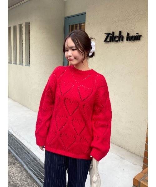 titivate(ティティベイト)の「ハート透かし柄モヘアタッチニット(ニット/セーター・レディース・チャコール/レッド/グレー/アイボリー・M)」の10枚目の写真