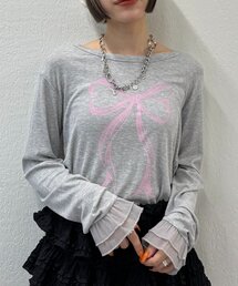 【25AW】袖フリルリボンロングTシャツ