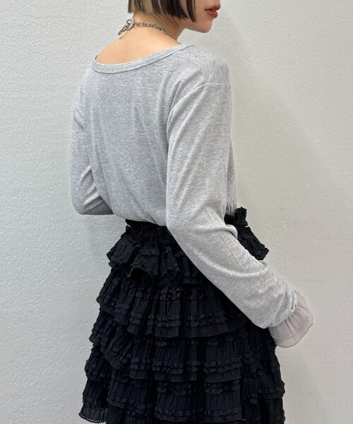 w closet（ダブルクローゼット）の「【25AW】袖フリルリボンロングTシャツ（Tシャツ/カットソー・レディース・オフホワイト/グレー/チャコールグレー/イエロー/パープル・FREE）」の20枚目の写真