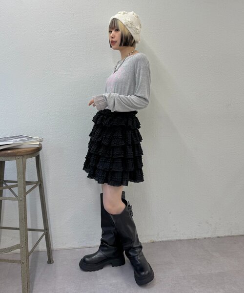 w closet（ダブルクローゼット）の「【25AW】袖フリルリボンロングTシャツ（Tシャツ/カットソー・レディース・オフホワイト/グレー/チャコールグレー/イエロー/パープル・FREE）」の22枚目の写真